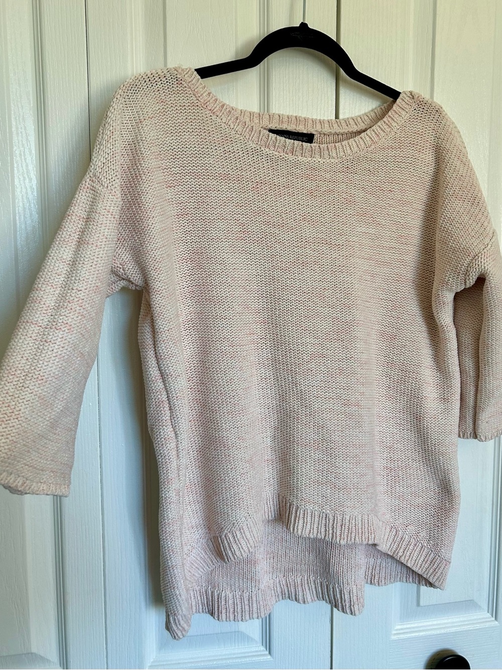 Pink Blush 100% Cotton Knit Women's Top - Boat Neck, 3/4 Sleeves & High-Low Hem